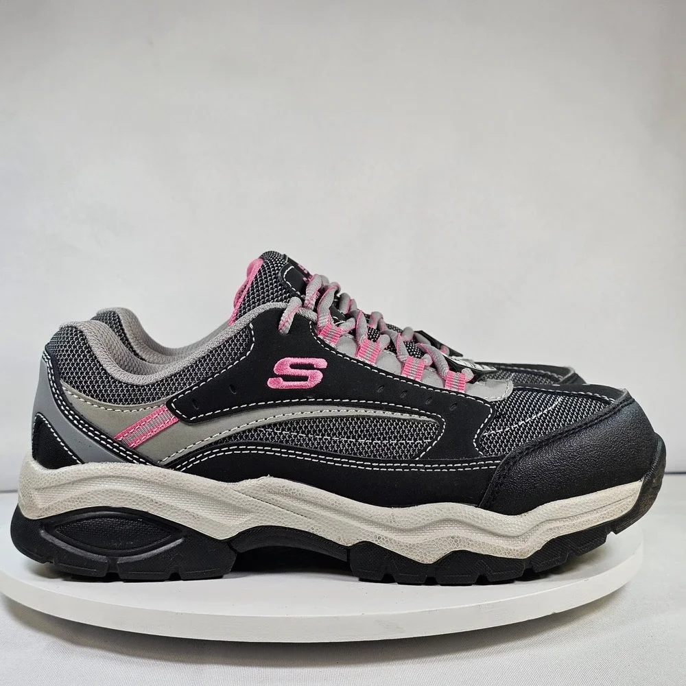 Skechers Work Steel Toe Memory Foam Shoes Black Grey Pink 76601‎ BKGY Womens 7.5